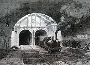 1843: Engraving depicting a train coming out of the