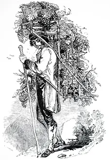 Tyrolean: An engraving depicting Tyrolean farmer gathering