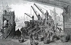 Unloading: Engraving depicting the unloading of coal at the