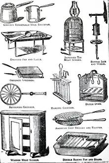Grilling: An engraving depicting various kitchen utensils