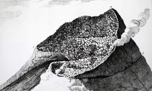 Eruption: An engraving depicting a view from inside the