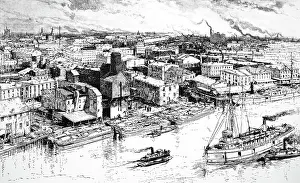 Warehouses: Engraving depicting warehouses and lighters