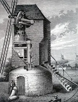 Grinding: An engraving depicting a windmill