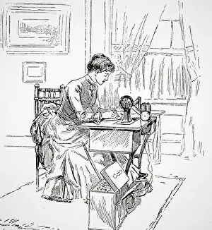 Batter: Engraving depicting a woman using a battery-powered