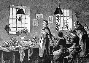 Sonneberg: Engraving depicting women making dolls