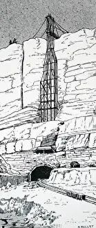 Hydro: Engraving depicting the work in progress on the