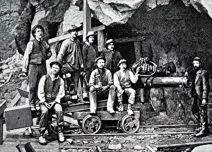 Drill: Engraving depicting the workmen of the Simplon Tunnel