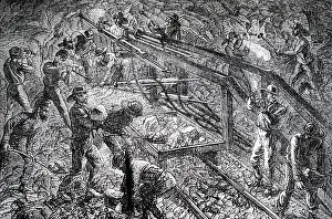 Drill: Engraving depicting workmen using a Burleigh compressed