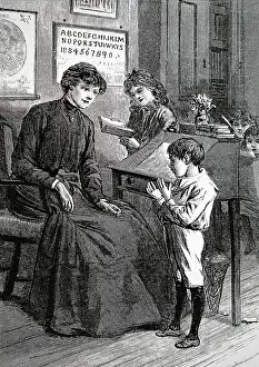Fingers: Engraving depicting a young boy counting