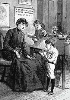 Fingers: Engraving depicting a young boy counting