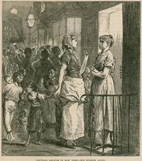 Socializing: Engraving of a hot summer night in the German ?