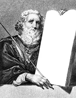 Engraving Of Moses Holding Stone