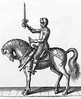Cuirassier: Engraving of a Mounted arquebussier