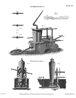 Hydraulics: Engraving of Newsham's fire engine