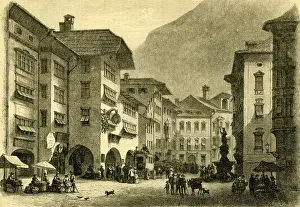Bolzano: Engraving of Obstplatz square, Bolzano