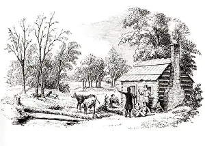 Ungulates: Engraving of the Western Home Settlers Assembled