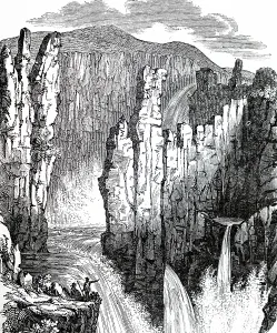 Wilberforce: Engraving of Wilberforce Falls, waterfall, in the