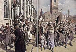 Recaptured: Entry of Belgian troops into Bruges, 1918 by Matania