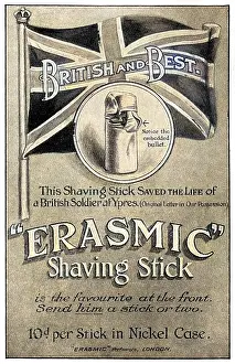 Erasmic: Erasmic shaving stick advertisement, WW1