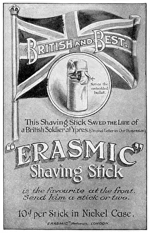 Erasmic: Erasmic shaving stick advertisement, WW1