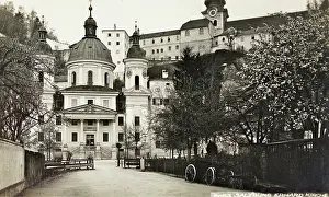 Nonnberg: The Erhardkirche in Salzburg. In the background
