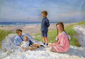 Jensen: Erik, Else, Ove and Birthe Schultz on the Beach