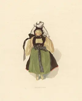 Ernestine: Ernestine, leather doll dressed as a Swiss peasant