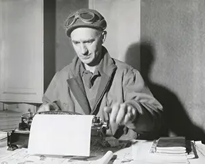 Beachhead: Ernie Pyle, war correspondent, at his typewriter