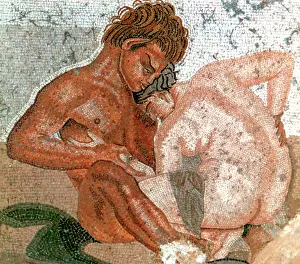 Erotic: Erotic Satyr and Nymph, wall painting from The
