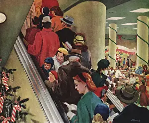 Escalator: Escalator at Busy Shopping Mall