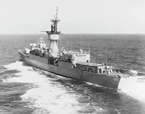 Navigating: Escort ship USS Hepburn (DE-1055) underway