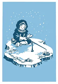 Eskimo: Eskimo Boy Fishing in the Ice