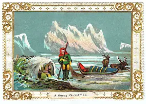 Igloo: Eskimos in the snow on a Christmas card