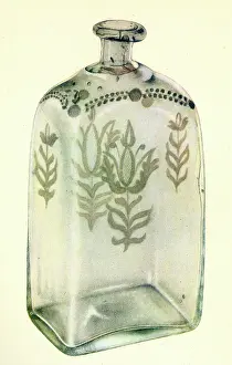 Glassware: Etched Stiegel-type American glass bottle