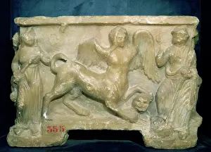 Volterra: Etruscan cinerary urn decorated with