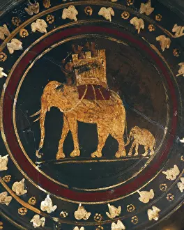 Phoenicians: Etruscan plate with a war elephant fighting against