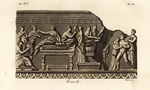Giarrè: Etruscans in garlands lying on couches at a feast