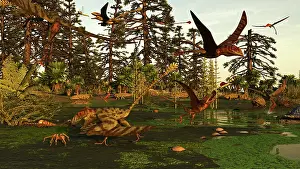 Wetlands: Eudimorphodon and Peteinosaurus pterosaurs in
