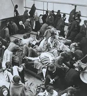 Steerage: European immigrants huddled on the deck of