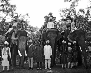 Westerners: Europeans on elephants, India