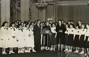 Argentinian: Eva Peron with delegation of teachers and students