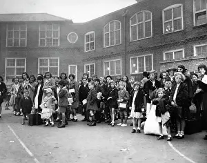 Playground: Evacuation exercise at a London school, 1939