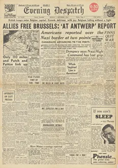 Sigfried: Evening Despatch front page Allies liberate Brussels