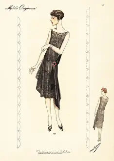 Atelier Bachwitz: Evening gown of black chiffon and lace
