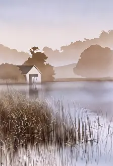 Airbrush: Evening lakeside scene with reeds