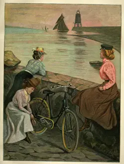 Cyclists: Evening on the pier at Swinemunde