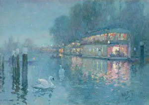 Houseboats: Evening river scene with houseboats