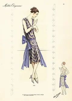 Modeles Originaux: Evening robe in net embroidered with coloured