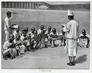Durance: Evening School, Burmese prison, illustration of prisoners