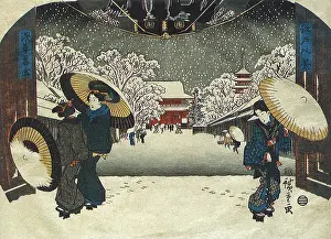 Asakusa: Evening Snow at Asakusa, by Hiroshige